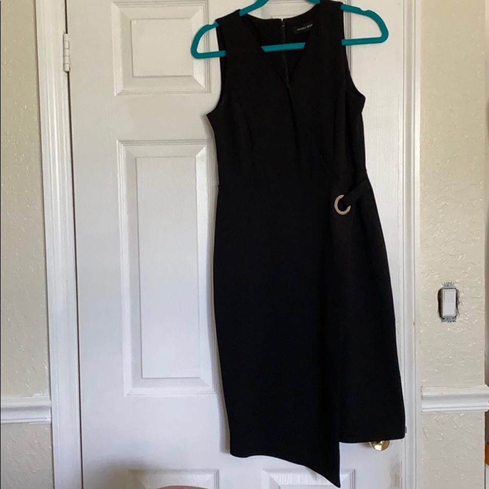 Ivanka Trump V-Neck Midi Dress with Silver Belt